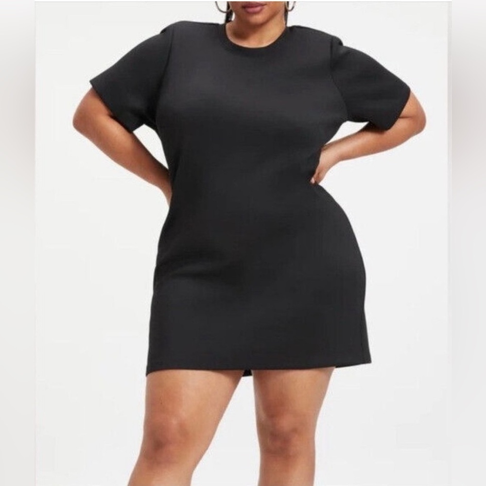 NWT Good American Black Strong Shoulder Scuba Mini Dress- XL (size 4)